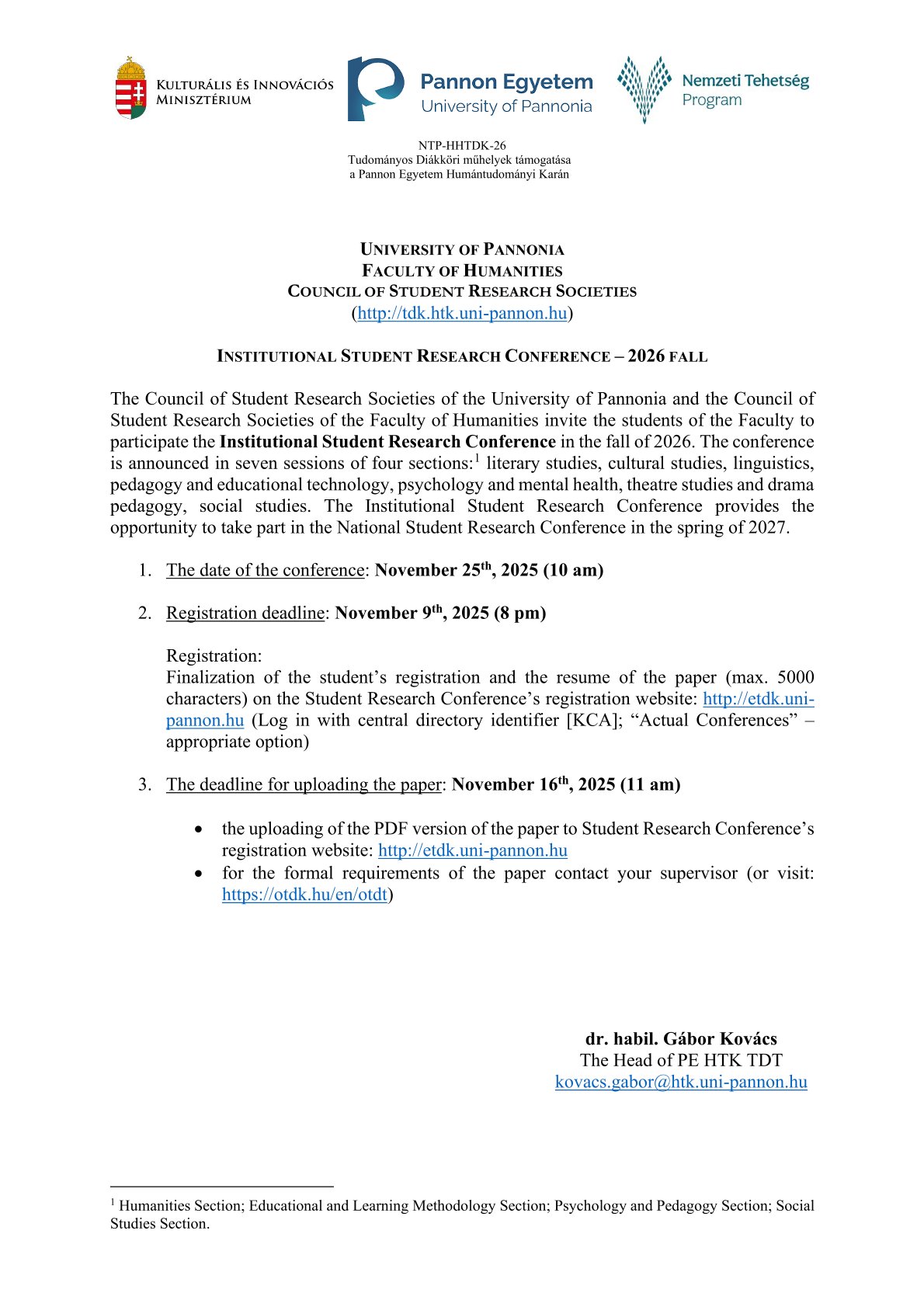 2026 fall Student Research Conference Faculty of Humanities 1