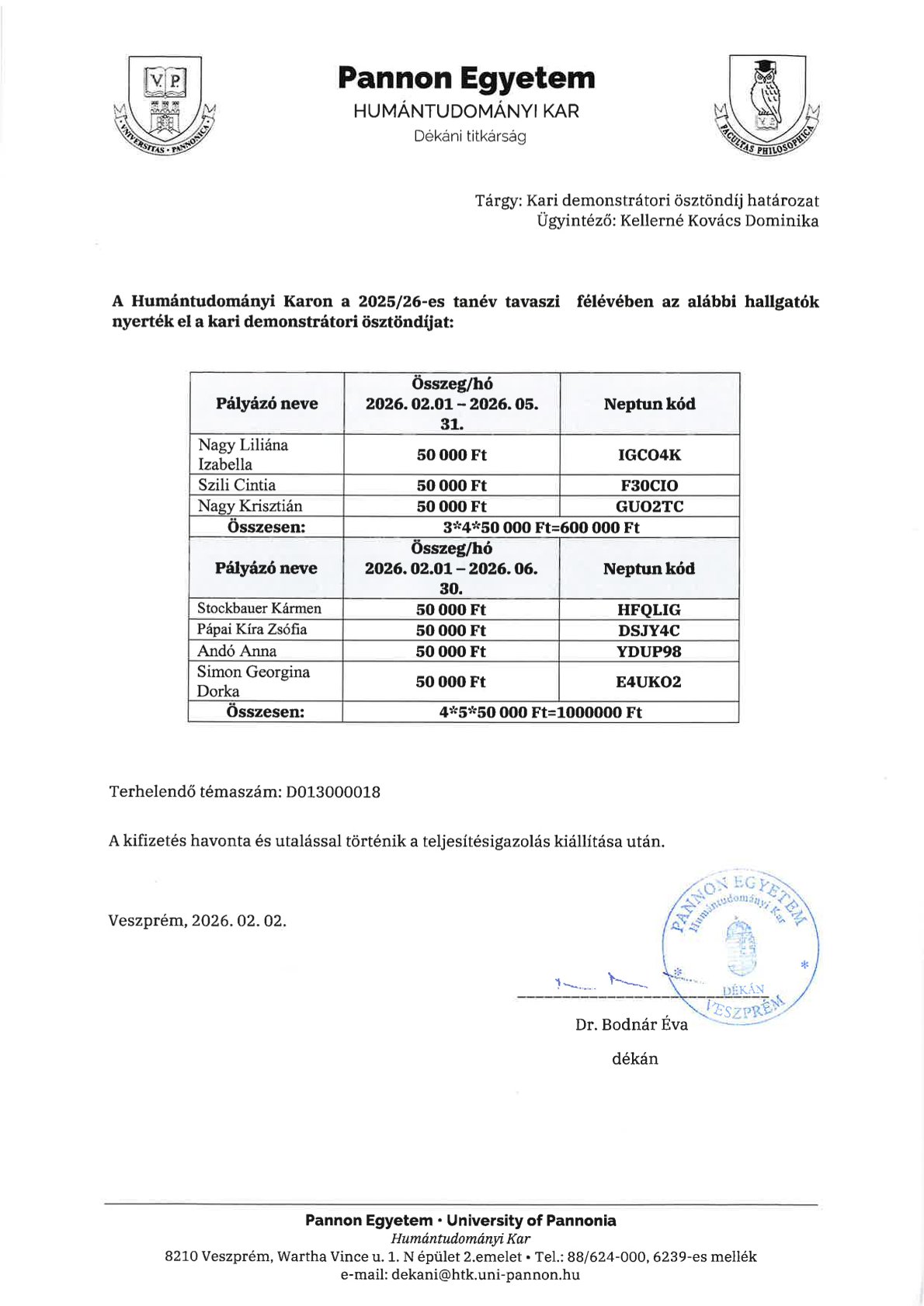 Demonstrátori ösztöndíj határozat 1