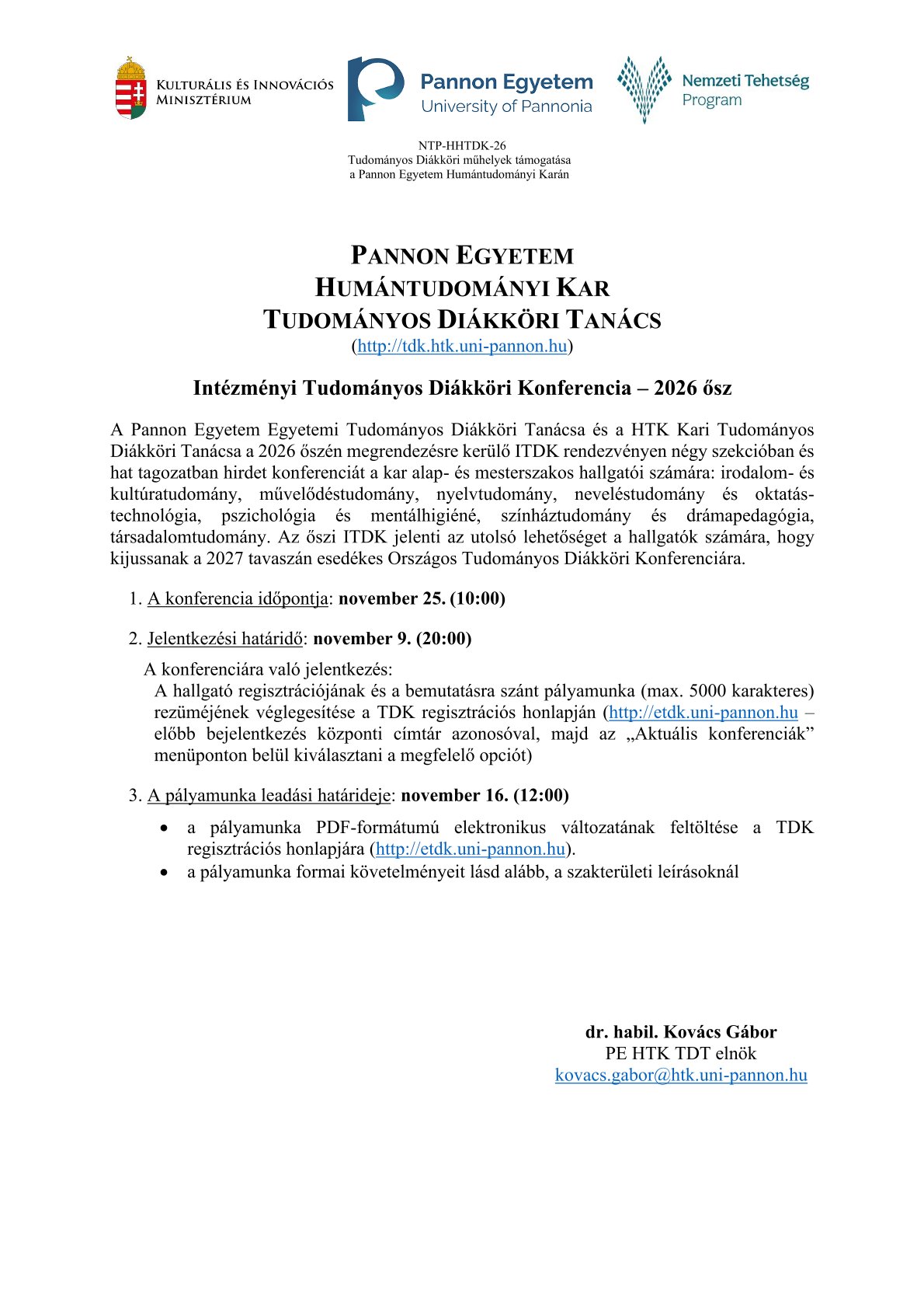 ITDK 2026 ősz HTK felhivas 1