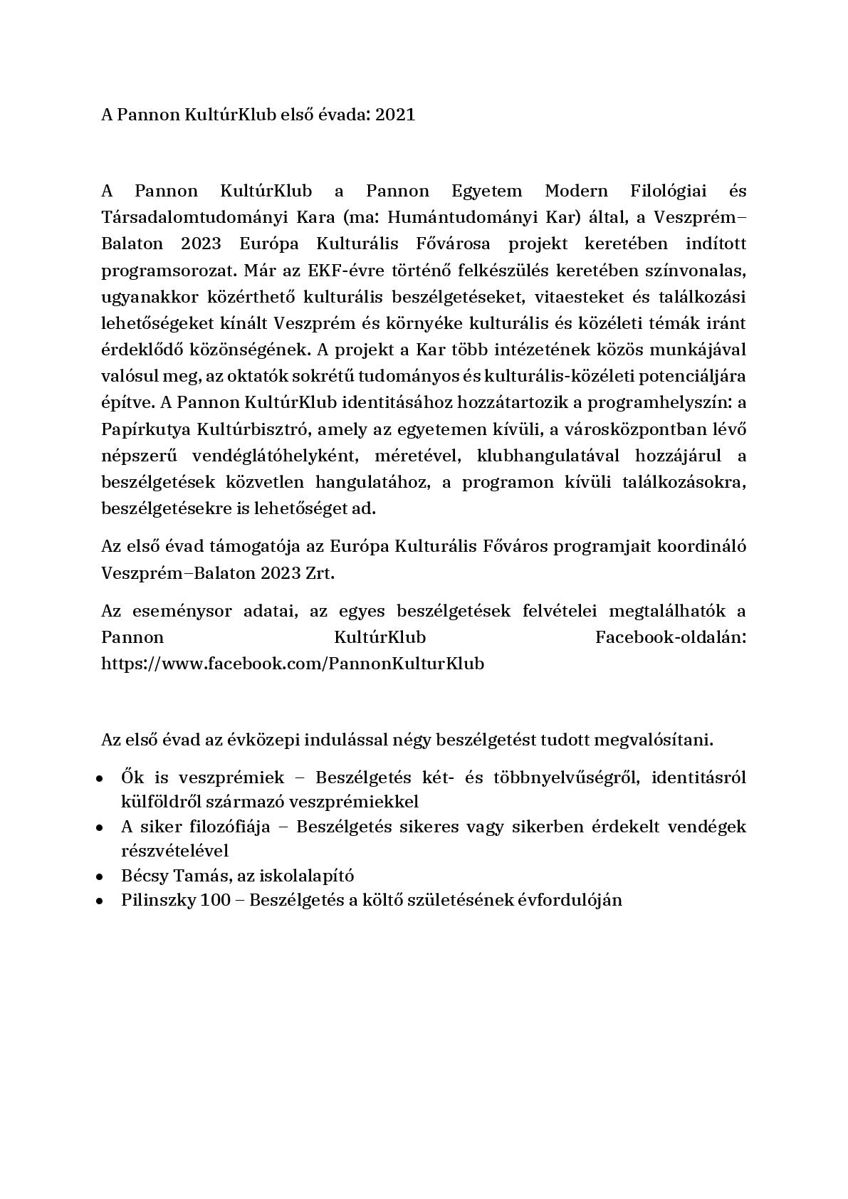 Pannon KultúrKlub 1.0 éves összefoglaló